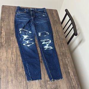 American Eagle Outfitters Dark Blue Distressed Skinny Jeans